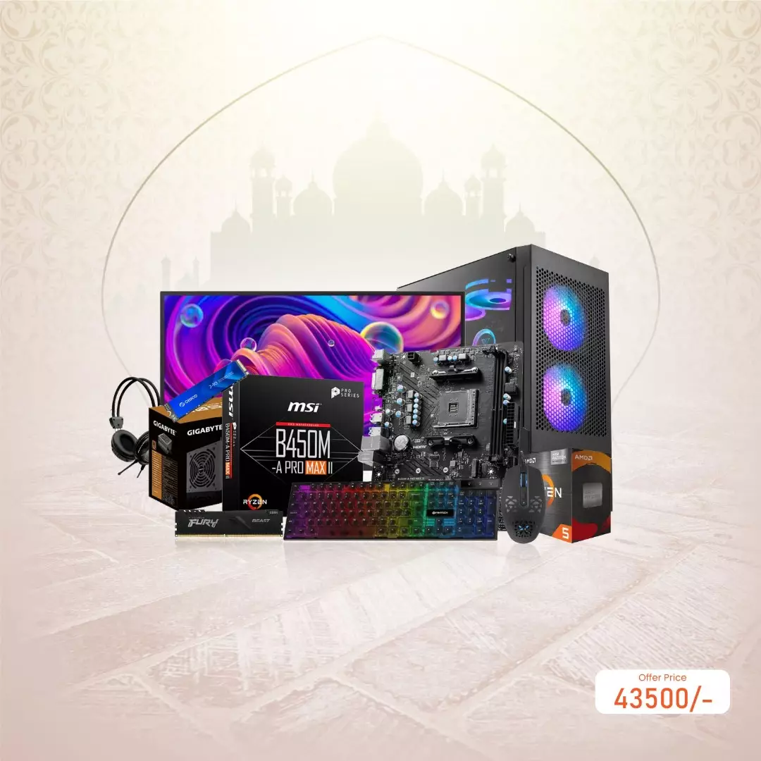 AMD Ryzen 5 5500GT MSI B450M-A PRO MAX II 8GB DDR4 RAM 512GB SSD With Hikvision DS-D5022F2-CBD 21.5-inch IPS Monitor