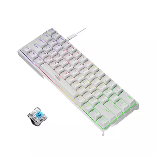 LEAVEN K620 WIRED MECHANICAL KEYBOARD FULL WHITE BLUE SWITCH-1