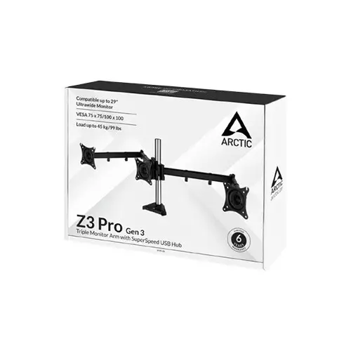 Arctic Z3 PRO Gen3 Desk Mount Triple Monitor with USB HUB Arm-12
