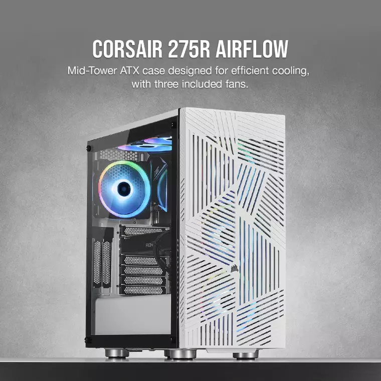 CORSAIR 275R Airflow Tempered Glass Mid-Tower Gaming Case — White-gallery-1