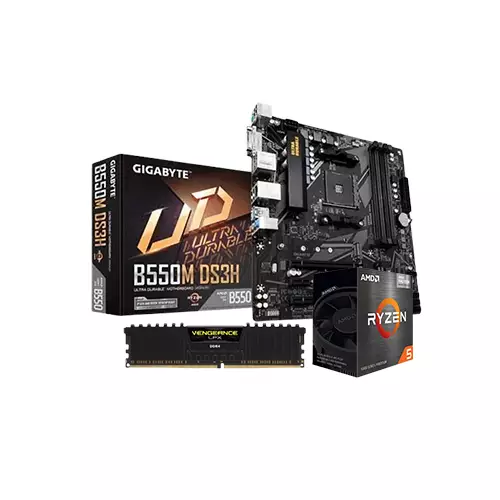 AMD RYZEN 5 5600 PROCESSOR GIGABYTE B550M DS3H MOTHERBOARD CORSAIR VENGEANCE LPX 8GB 3200Mhz RAM COMBO