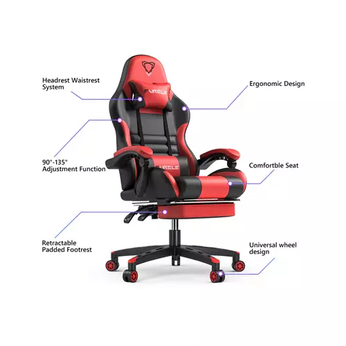 FURGLE PRO SERIES GAMING CHAIR WITH FOOTREST-RED-gallery-2