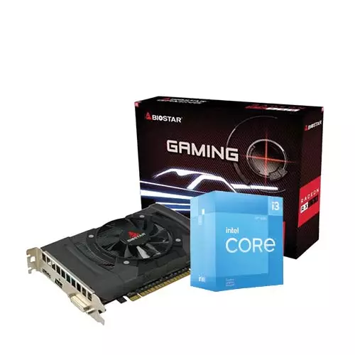 BIOSTAR RADEON RX550 4GB DDR5 GRAPHICS CARD AND INTEL CORE I3-12100F 12TH GEN PROCESSOR COMBO