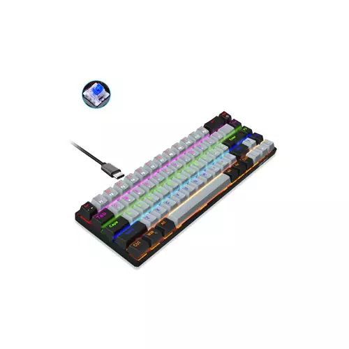 HXSJ V800 68 KEYS TYPE-C WIRED COOL BACKLIGHT MECHANICAL KEYBOARD GREY BLACK