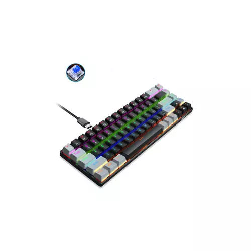 HXSJ V800 68 KEYS TYPE-C WIRED COOL BACKLIGHT MECHANICAL KEYBOARD BLACK GREY