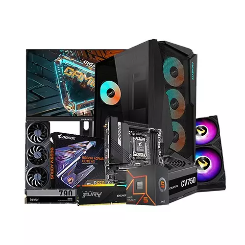 AMD RYZEN 5 7500F GIGABYTE RTX 4060 GAMING OC 8GB GPU 24 INCH MONITOR GAMING PC