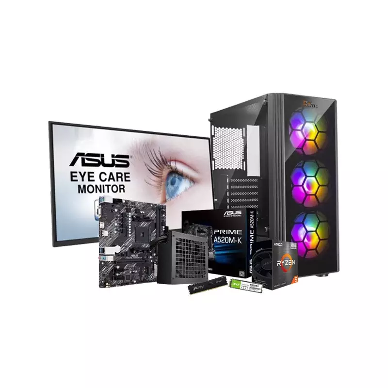 AMD Ryzen 5 5600G Asus Prime A520M-K Motherboard 8GB RAM 256GB SSD Budget PC with 22 inch Monitor