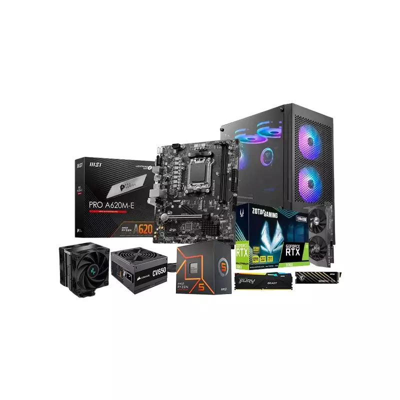 AMD Ryzen 7 7500F MSI PRO A620M-E Motherboard 16GB RAM 1TB SSD Gaming PC With RTX 3060 Graphics