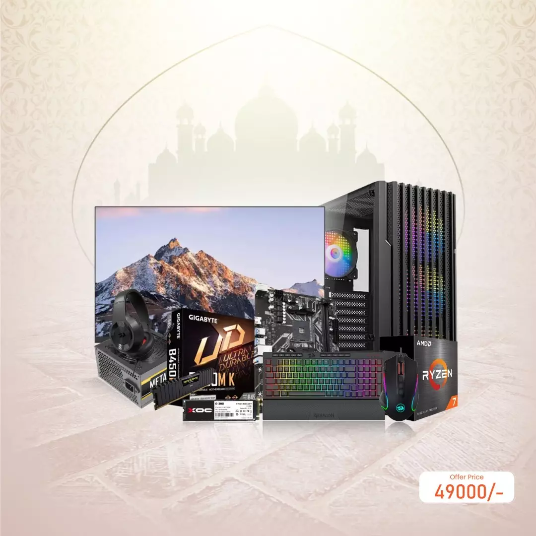 AMD Ryzen 7 5700G | GIGABYTE B450M K | 16GB RAM | 512GB SSD Desktop PC with 22-inch monitor