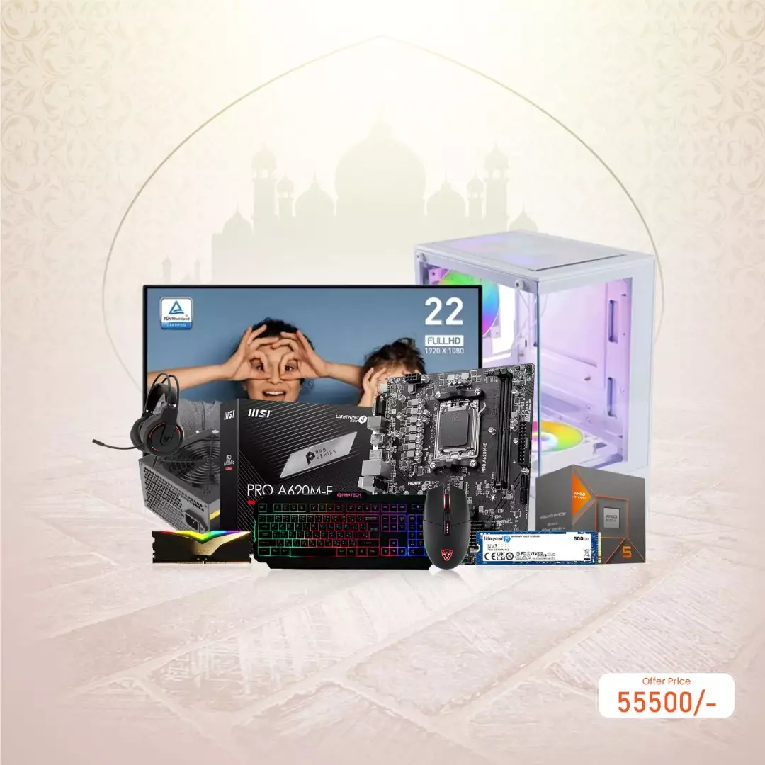 AMD Ryzen 5 8500G MSI PRO A620M-E DDR5 16GB RAM 500GB SSD Gaming PC with MSI PRO MP223 E2 Monitor