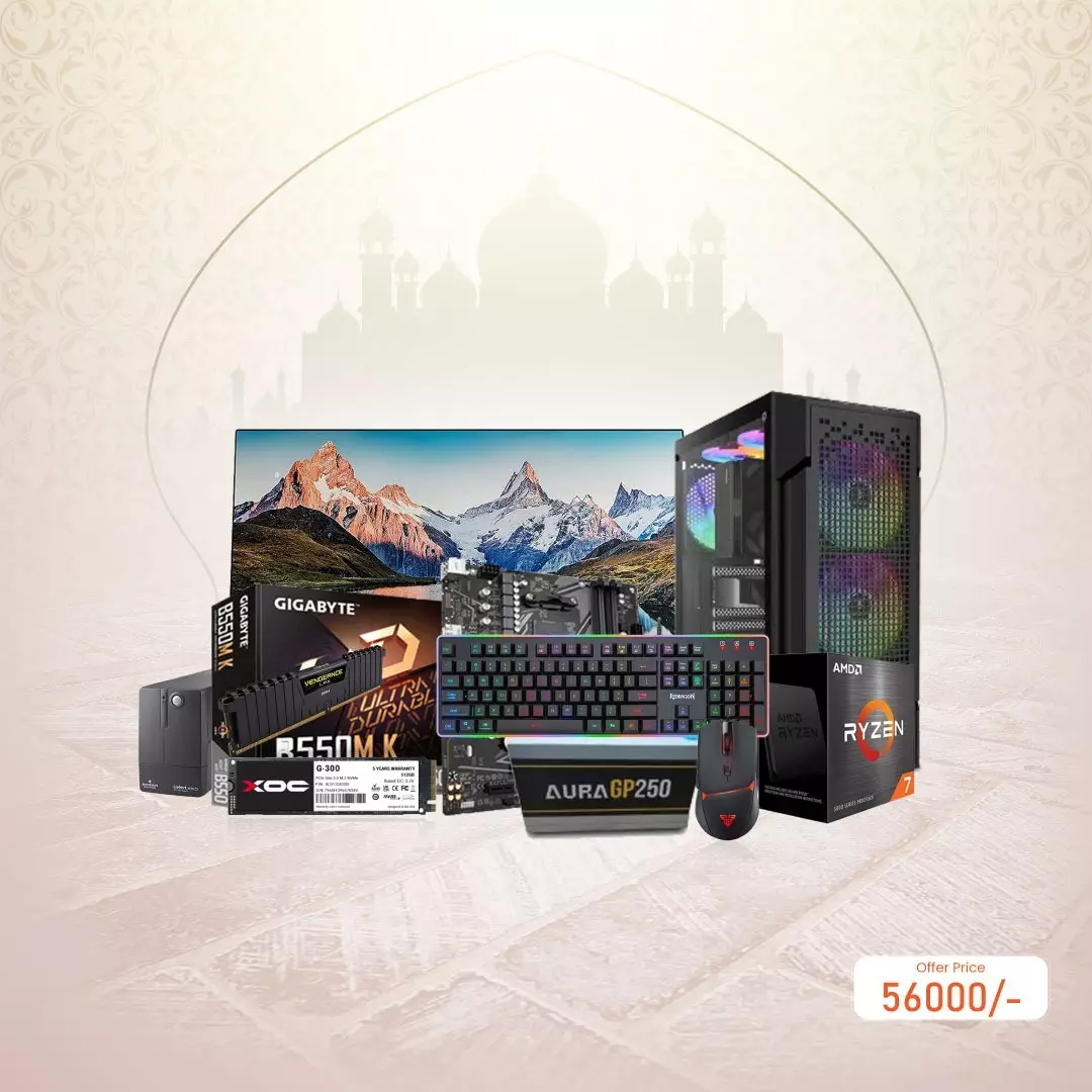 AMD Ryzen 7 5700G MSI B550M PRO-VDH WIFI 16GB RAM 512GB SSD Gaming PC with Dahua DHI-LM22-A201YF Monitor