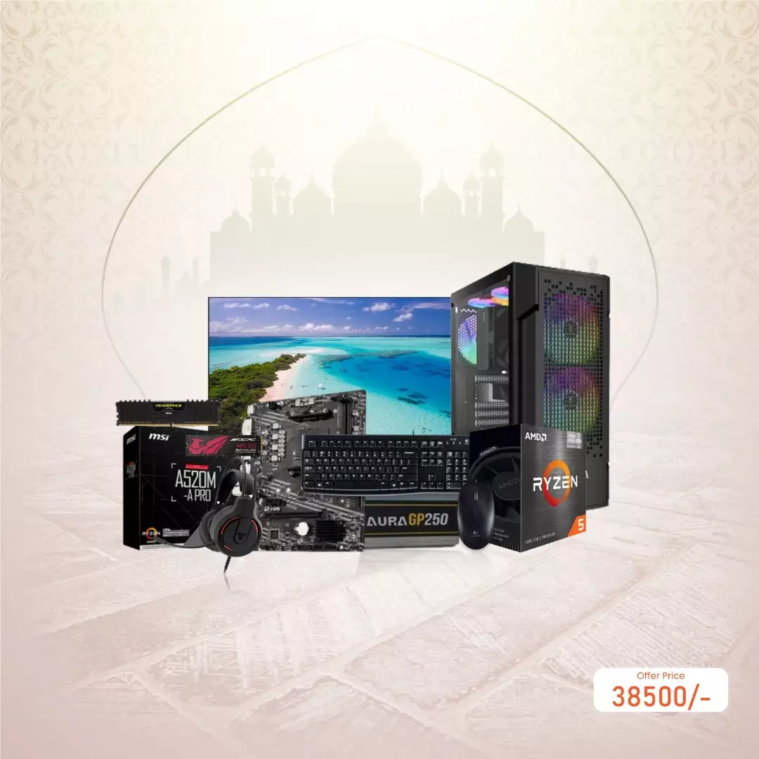 AMD Ryzen 5 5600GT MSI A520M-A PRO 8GB RAM 256GB SSD Desktop PC With Uniview MW-LC22IS2 22-inch 100Hz Monitor