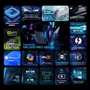 Acer PREDATOR HELIOS NEO 16S PHN16S-71 Core Ultra 7 255HX RTX 5060 16GB RAM 1TB SSD 16 inch AI Gaming Laptop-gallery-10