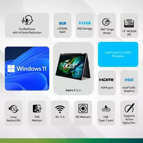 Acer Aspire 3 Spin A3SP14-31PT Core i3 N305 14" Touch Laptop-gallery-3