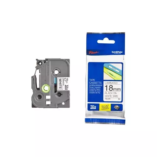 Brother Tze-241 (18mm X 8m) Black on White Tape Cartridge-gallery-1