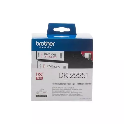 Brother Genuine DK-22251 Black and Red on White 62mm Label Roll-gallery-1