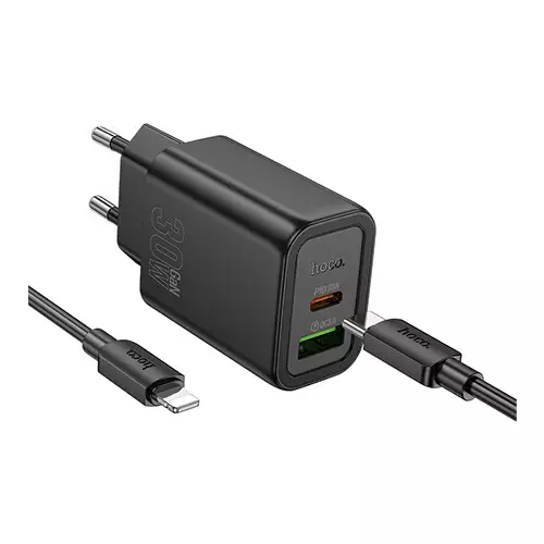 Hoco N63 30W PD QC3.0 Dual Port Fast Charging Adapter With Type-C to IP Cable