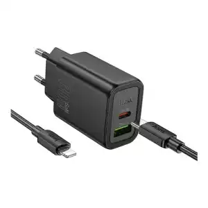 Hoco N63 30W PD QC3.0 Dual Port Fast Charging Adapter With Type-C to IP Cable