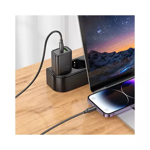 Hoco N63 30W PD QC3.0 Dual Port Fast Charging Adapter With Type-C to IP Cable-gallery-2