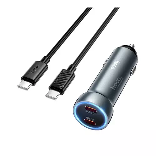 Hoco Z54B 60W PD Dual-port Car Charger with Type C to Type C Cable