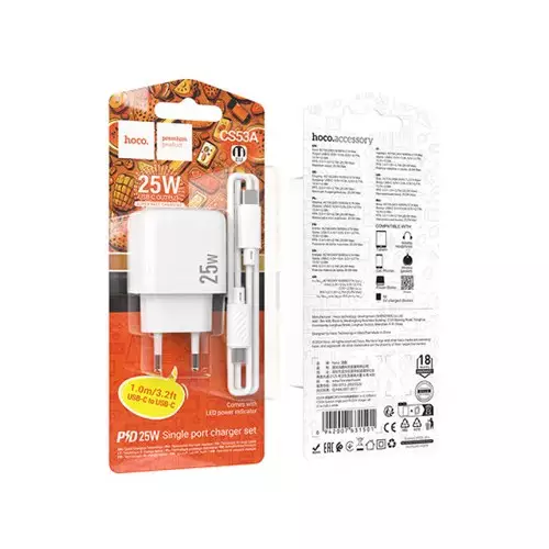 Hoco CS53A 25W PD Wall Charger with Lightning Cable-gallery-1