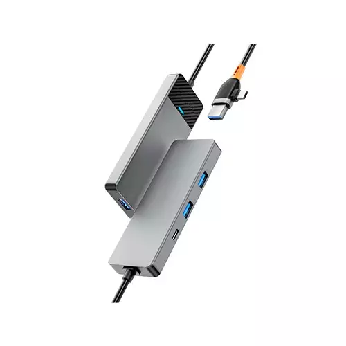 WiWU A431C Linker 4 in 1 USB-A & USB-C Gray Hub-gallery-2