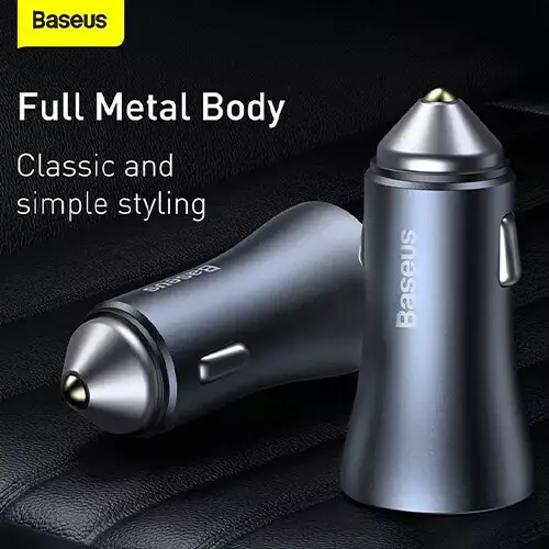 Baseus TZCCJD-B0G 40W Dual Port Mini Car Charger with Lightning Cable-gallery-2