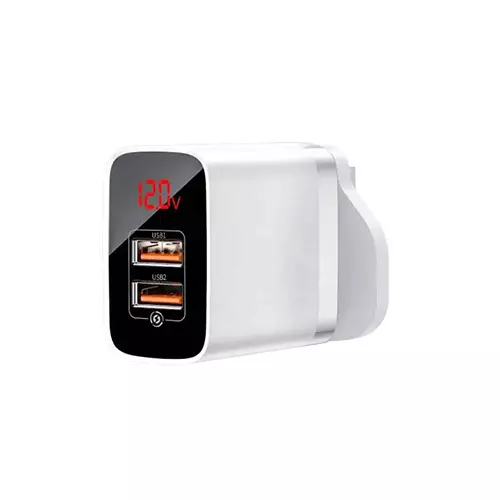 BASEUS CCJMHA-D02 MIRROR LAKE DUAL QC DIGITAL DISPLAY QUICK CHARGER (WHITE)-gallery-1