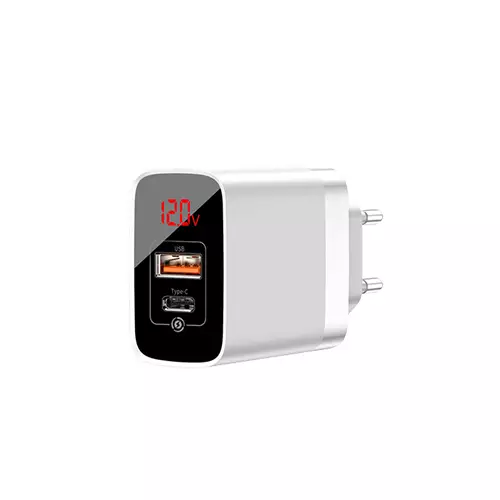 BASEUS CCJMHA-A02 MIRROR LAKE DUAL QC DIGITAL DISPLAY QUICK CHARGER (WHITE)