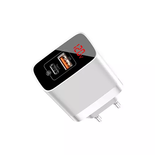 BASEUS CCJMHA-A02 MIRROR LAKE DUAL QC DIGITAL DISPLAY QUICK CHARGER (WHITE)-gallery-1