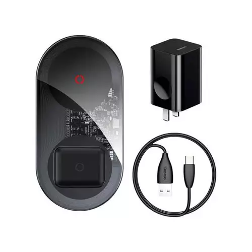 BASEUS TZWXJK-B01 SIMPLE 2-IN-1 TURBO EDITION 24W QI WIRELESS BLACK CHARGER WITH ADAPTER-gallery-1