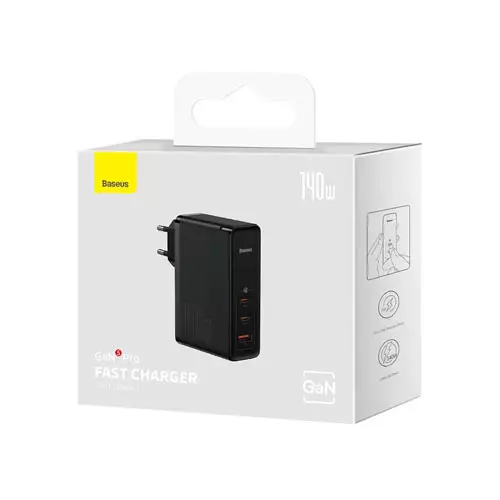 BASEUS GAN5 PRO 140W FAST CHARGER WITH TYPE-C TO TYPE-C 240W CABLE BLACK-gallery-1