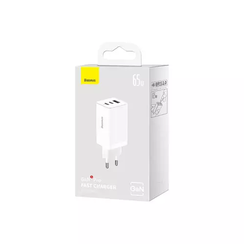 BASEUS CCGP120202 GAN5 PRO FAST CHARGER 2C+U 65W EU WHITE TYPE-C TO TYPE-C 100W 1M-gallery-2