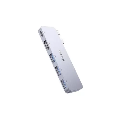 Baseus UltraJoy Series Dual Type-C Male to HDMI Tri USB 3.0 & Type-C Female Grey Hub Converter-gallery-1