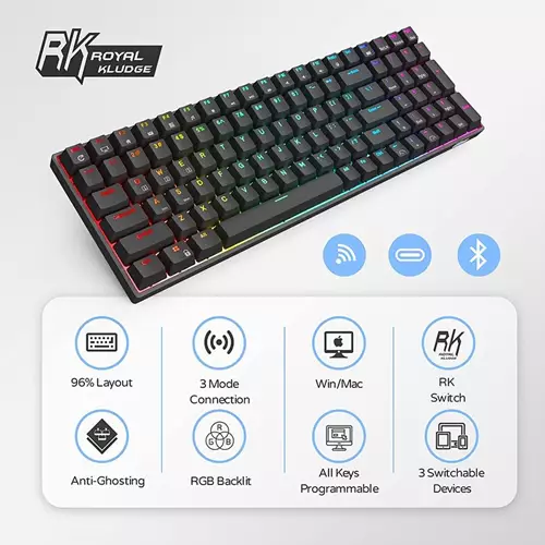 RK ROYAL KLUDGE RK100 Wireless Tri-Mode Mechanical Keyboard (Red Switch)-gallery-1