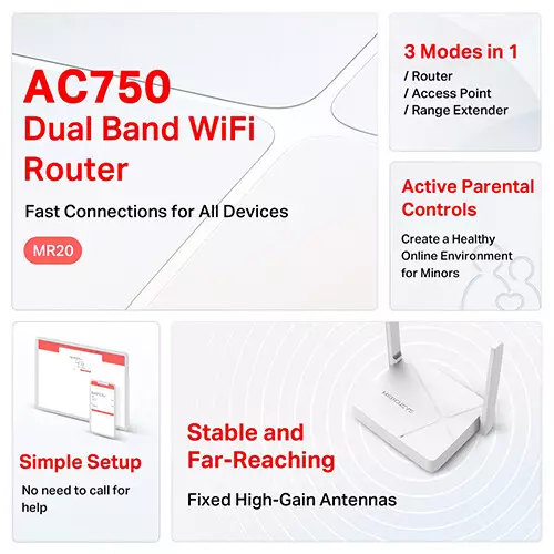 Mercusys MR20 V2 AC750 Dual-Band WiFi Wi-Fi 5 Router-gallery-3