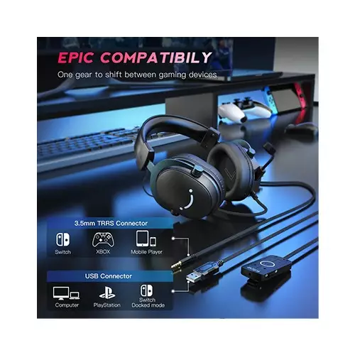 FIFINE AmpliGame H9 3.5mm 7.1 Surround Sound Headset with USB Control Box (Black)-gallery-3
