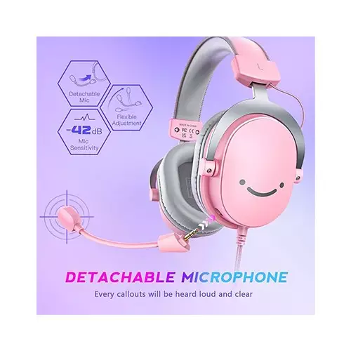 FIFINE AmpliGame H9 3.5mm 7.1 Surround Sound Headset with USB Control Box (Pink)-gallery-2