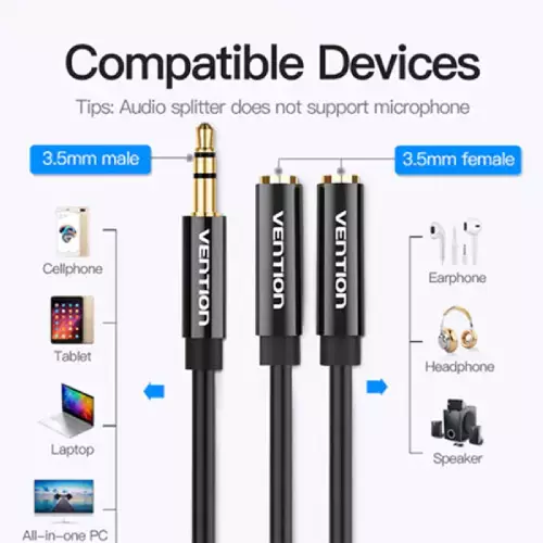 VENTION BBSBY 3.5mm Male to Female Stereo Splitter Cable Adapter-gallery-2