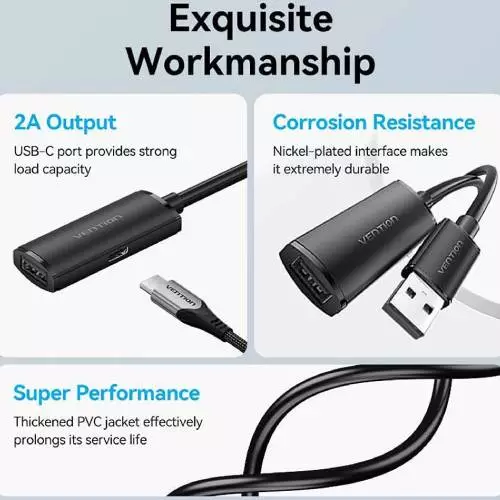 VENTION CBKBL USB 2.0 Type-A Male to Type-A Femalee Extension Cable 10 Meter Black-gallery-2