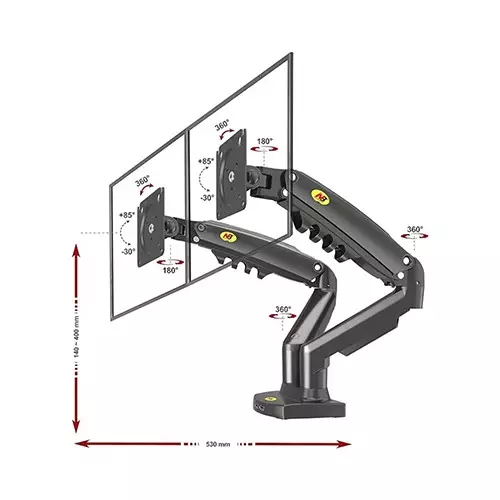 North Bayou F160 9KG Max Payload Dual Monitor Desk Mount-gallery-2