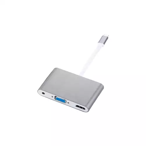 Yuanxin Type-C Male to HDMI, VGA & 3.5mm Female Silver Converter