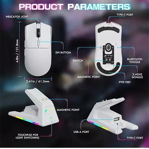 ATTACK SHARK X1 Tri-mode Wireless Gaming Mouse with Charging Dock (White)-gallery-3