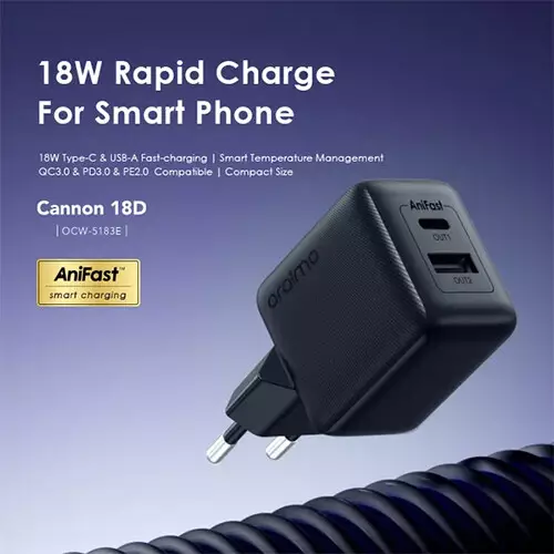 Oraimo Cannon 18D OCW-5183E+M53 18W QC & PD3.0 PE20 Wall Charger with Micro USB Cable-gallery-1