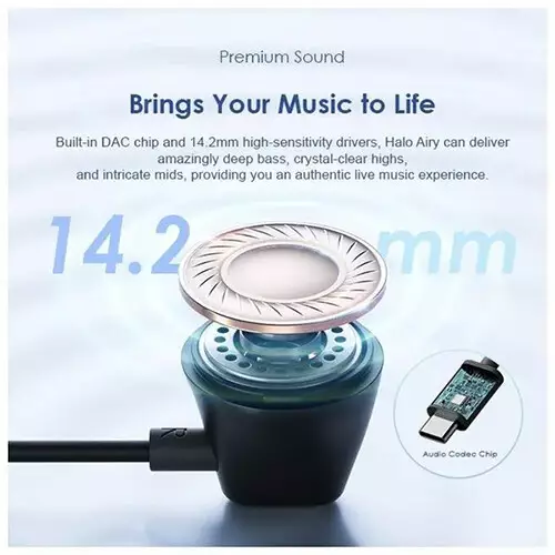 Oraimo Halo Airy Type-C Half In-ear Wired Earphone (Black)-gallery-2