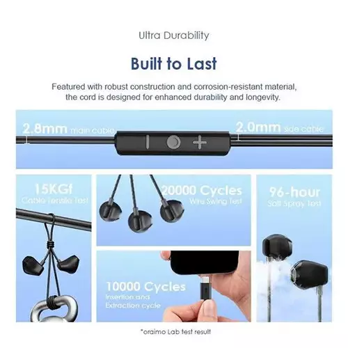 Oraimo Halo Airy Type-C Half In-ear Wired Earphone (Black)-gallery-4