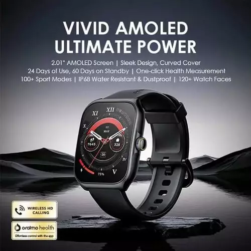 Oraimo OSW-812 Watch Nova AM 2.1 inch AMOLED BT Calling SmartWatch (LightChrome)-gallery-1