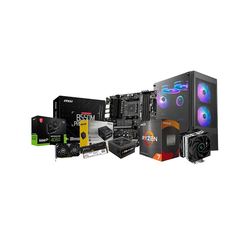 AMD RYZEN 7 5700X MSI B550M PRO-VDH Motherboard 16GB RAM 512GB SSD Desktop PC with RTX 4060 Graphics Card