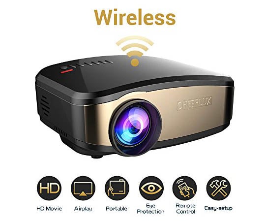 Cheerlux C6 Mini LED TV Projector Support Wifi Wireless Airplay, Screen Share with HDMI USB For Home Theater