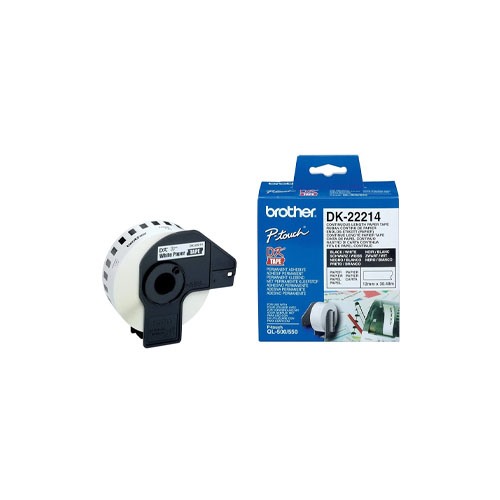 Brother DK-22214 (12mm X 30m) Continuous Paper Label Roll (Black on White, 12mm wide)